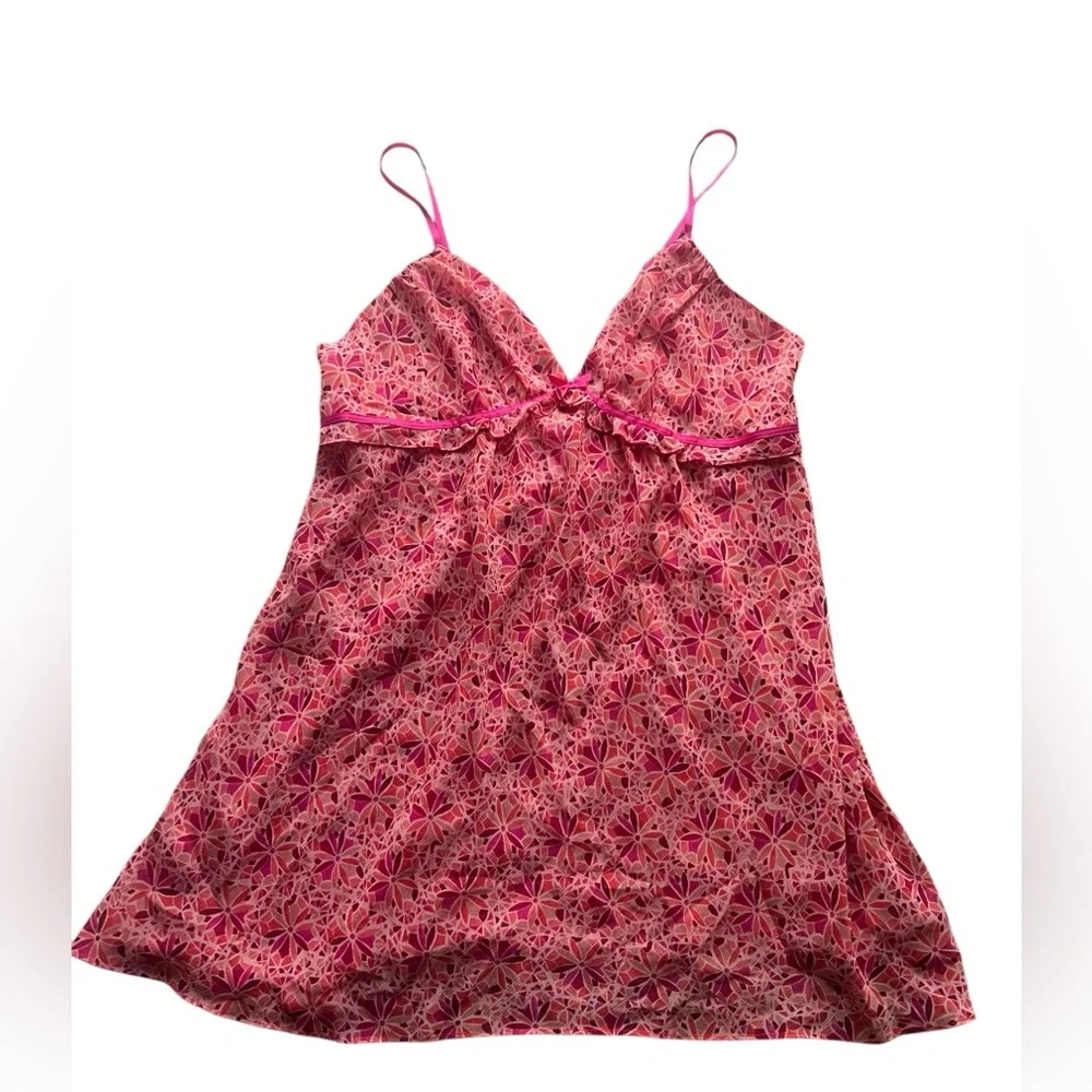 Oscar de la Renta 2000s Pink Orange Retro Look Floral Print Nightgown